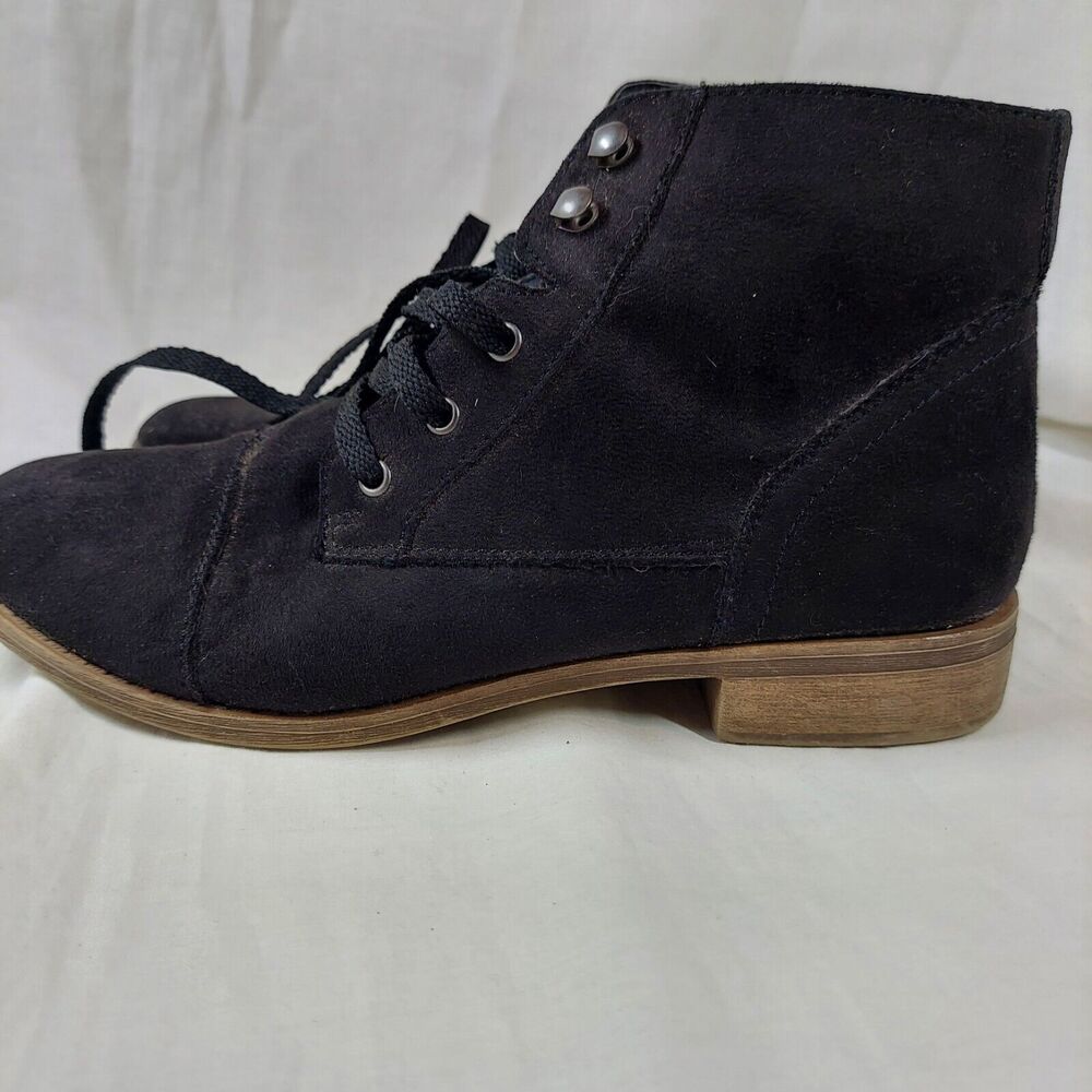 Brash Womens Size 9 Lace Up Short Ankle Black Boot Low Heel Suede Like Fabric - Picture 5 of 11